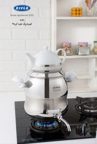 کتری قوری استیل کفه چدن ۵/۵ لیتر کمر باریک